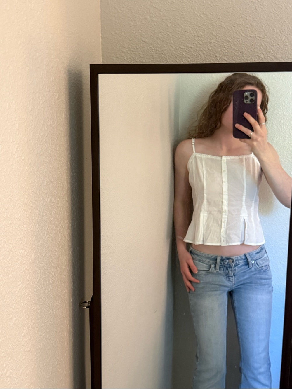 Brandy Melville White Lace-Trim Button Front Blouse